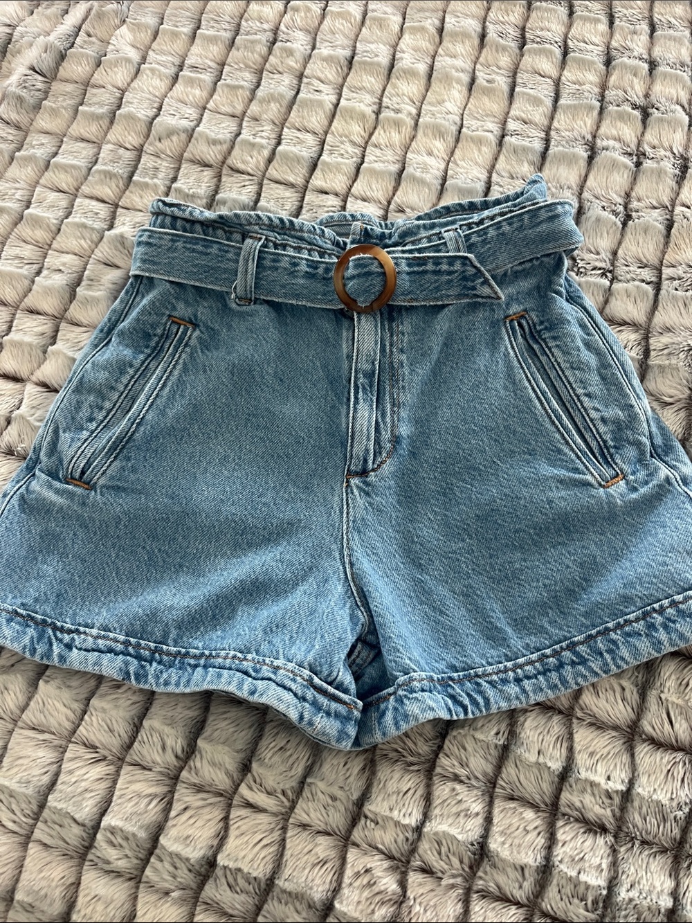 Zara Light Blue High-Waist Denim Shorts with Belt